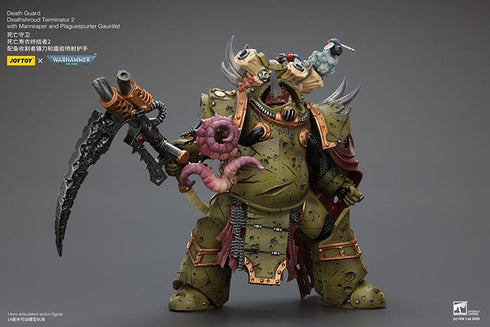 JOYTOY Death Guard Deathshroud Terminator 2 with Manreaper and Plaguespurter Gauntlet - Warhammer 40,000 - 1/18 Scale Collectible Figure