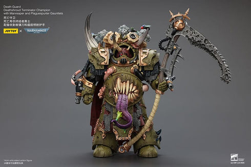 JOYTOY Death Guard Deathshroud Terminator Champion with Manreaper and Plaguespurter Gauntlets - Warhammer 40,000 - 1/18 Scale Collectible Figure