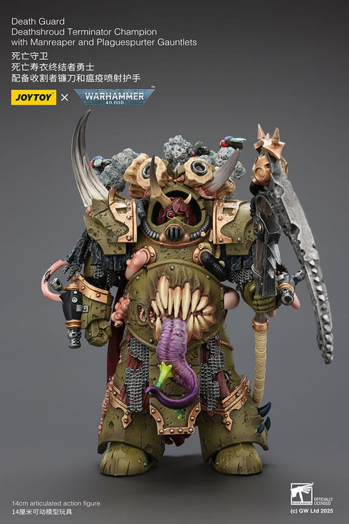 JOYTOY Death Guard Deathshroud Terminator Champion with Manreaper and Plaguespurter Gauntlets - Warhammer 40,000 - 1/18 Scale Collectible Figure
