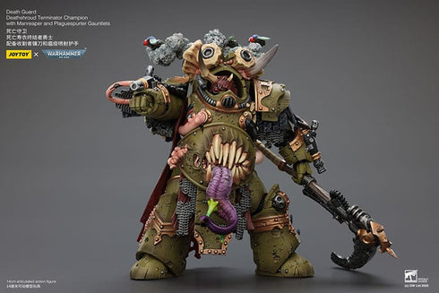 JOYTOY Death Guard Deathshroud Terminator Champion with Manreaper and Plaguespurter Gauntlets - Warhammer 40,000 - 1/18 Scale Collectible Figure