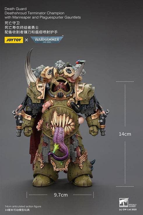 JOYTOY Death Guard Deathshroud Terminator Champion with Manreaper and Plaguespurter Gauntlets - Warhammer 40,000 - 1/18 Scale Collectible Figure