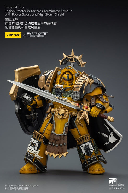 JOYTOY Imperial Fists Legion Praetor in Tartaros Terminator Armour with Power Sword and Vigil Storm Shield - Warhammer The Horus Heresy - 1/18 Scale Collectible Figure