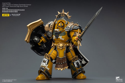 JOYTOY Imperial Fists Legion Praetor in Tartaros Terminator Armour with Power Sword and Vigil Storm Shield - Warhammer The Horus Heresy - 1/18 Scale Collectible Figure