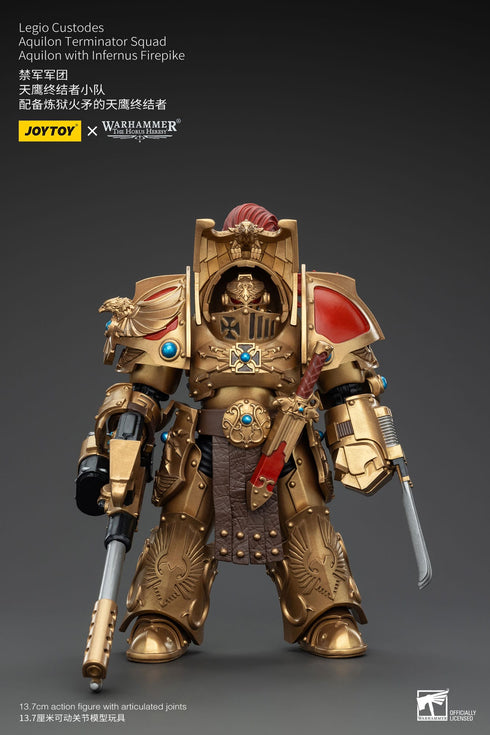JOYTOY Warhammer The Horus Heresy Legio Custodes Aquilon Terminator Squad Aquilon with Infernus Firepike 1/18 Action Figure