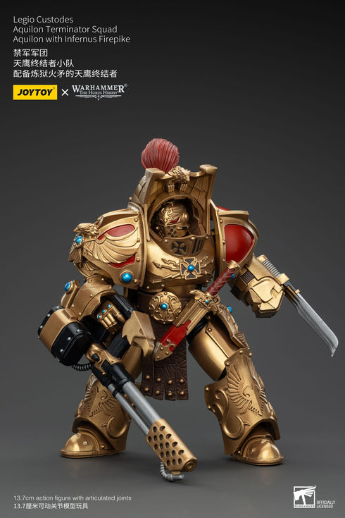JOYTOY Warhammer The Horus Heresy Legio Custodes Aquilon Terminator Squad Aquilon with Infernus Firepike 1/18 Action Figure