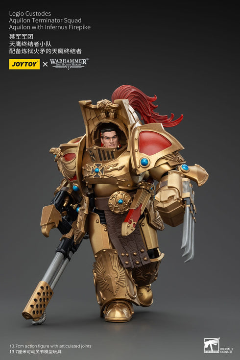 JOYTOY Warhammer The Horus Heresy Legio Custodes Aquilon Terminator Squad Aquilon with Infernus Firepike 1/18 Action Figure