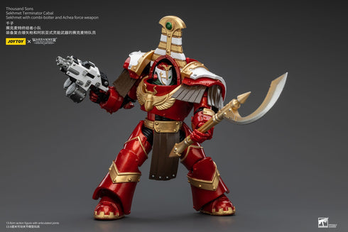 JOYTOY Warhammer The Horus Heresy Thousand Sons Sekhmet Terminator Cabal Sekhmet with Combi-Bolter and Achea Force Weapon 1/18 Action Figure