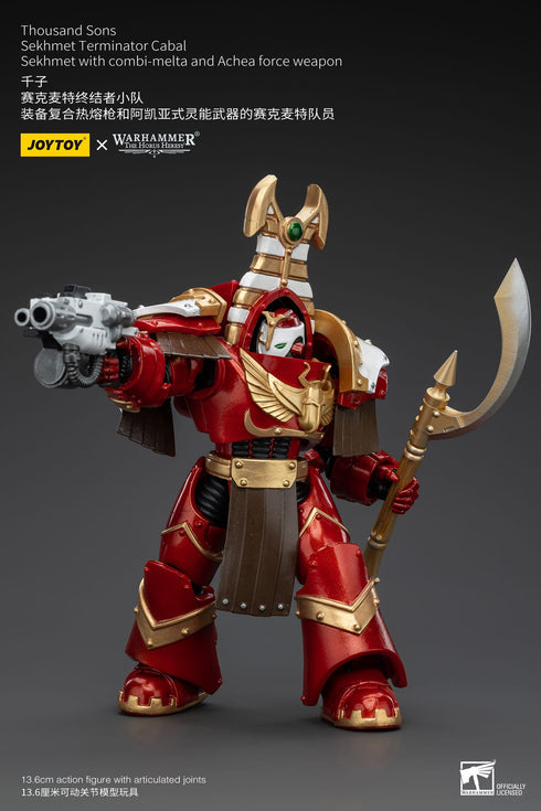 JOYTOY Warhammer The Horus Heresy Thousand Sons Sekhmet Terminator Cabal Sekhmet with Combi-Melta and Achea Force Weapon 1/18 Action Figure