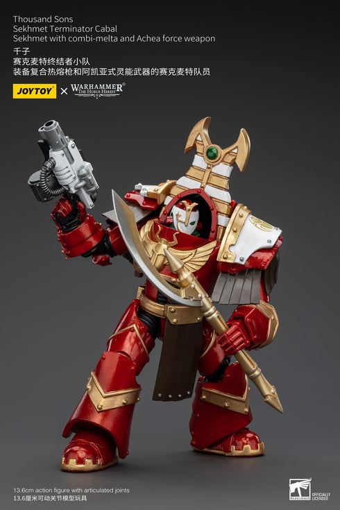 JOYTOY Warhammer The Horus Heresy Thousand Sons Sekhmet Terminator Cabal Sekhmet with Combi-Melta and Achea Force Weapon 1/18 Action Figure