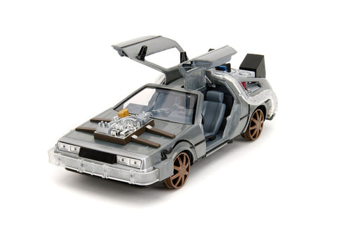 Jada Toys Back to the Future III Hollywood Rides DeLorean Time Machine Railroad Wheels 1/24 Diecast Model