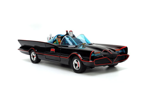 Jada Toys Batman 1966 Batmobile with Batman Robin Penguin and Joker Figures 1/24 Diecast Model